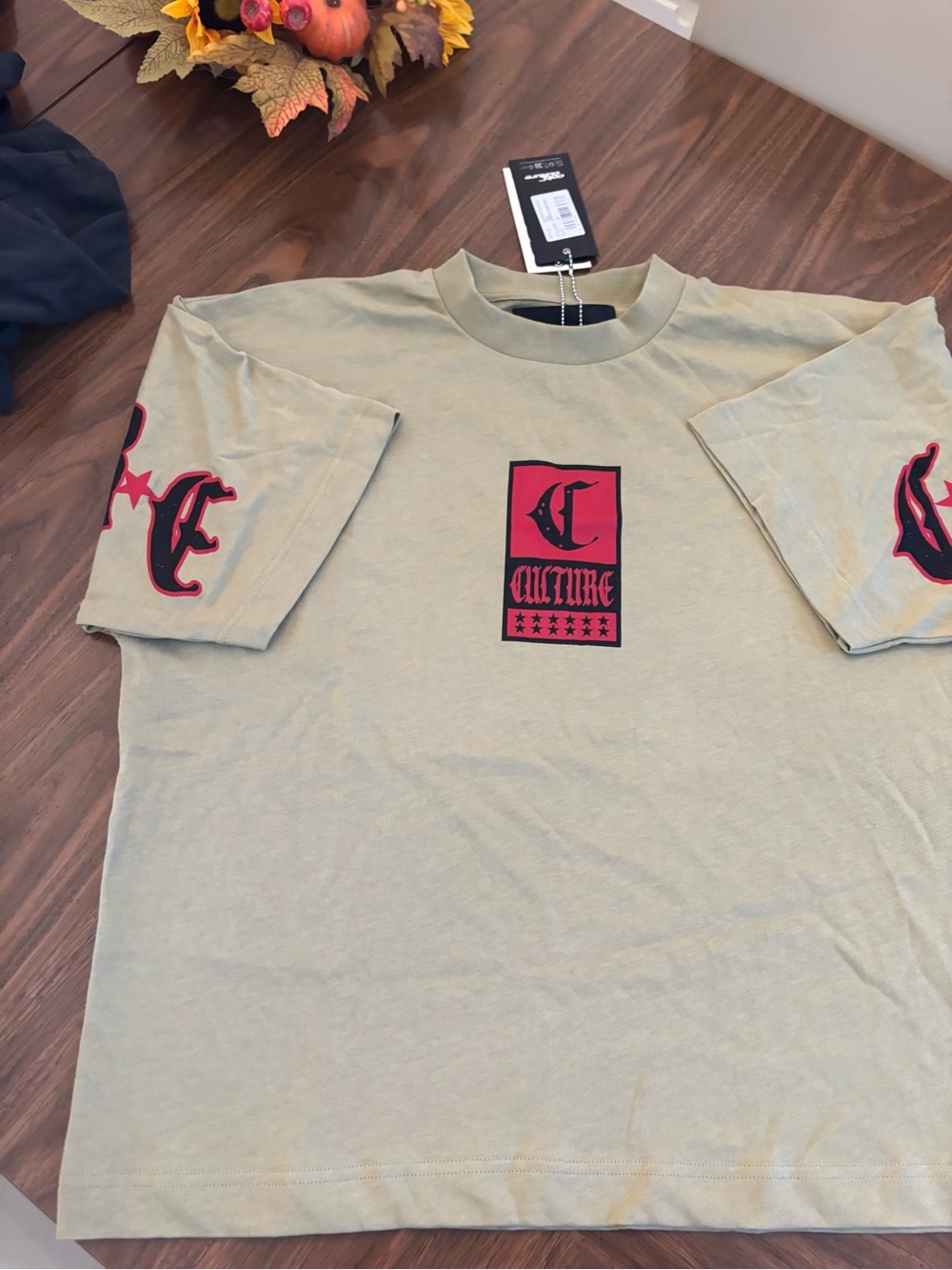 Culture Logo Short-Sleeve Tee in Beige with Red Accent